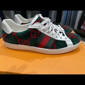 Green and red suede Gucci sneakers